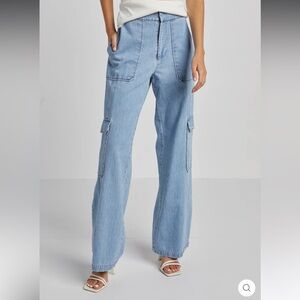 Adroit Atelier Nolan High Waisted Slightly Wide Leg Denim Cargo Pants, Size 8